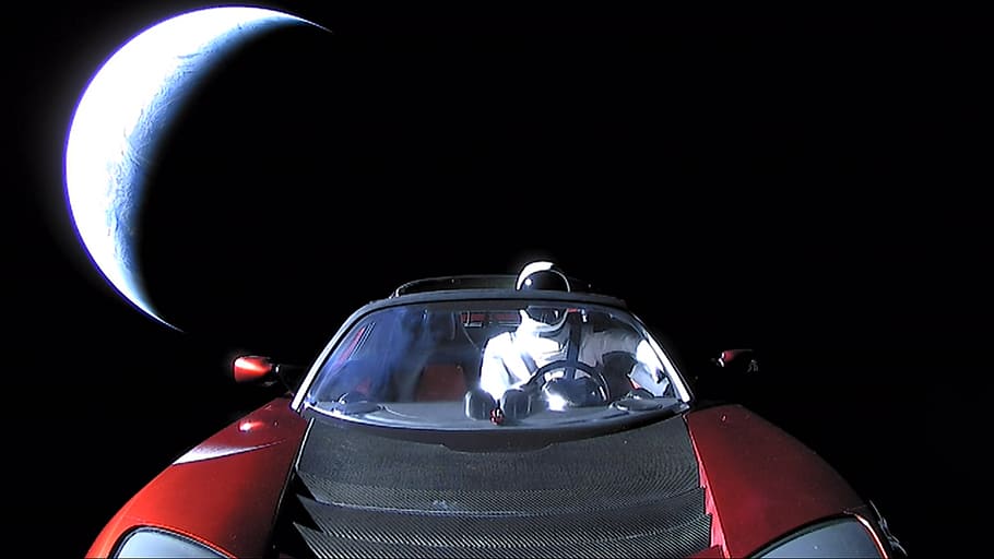 Falcon Heavy, Demo, Mission, tesla car, mode of transportation, transportation, car, illuminated, portrait, sport