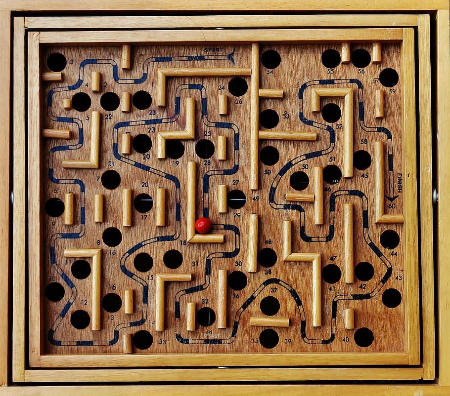 labyrinth, wood, play, ball, red, fun, puzzle, toys, maze, pattern