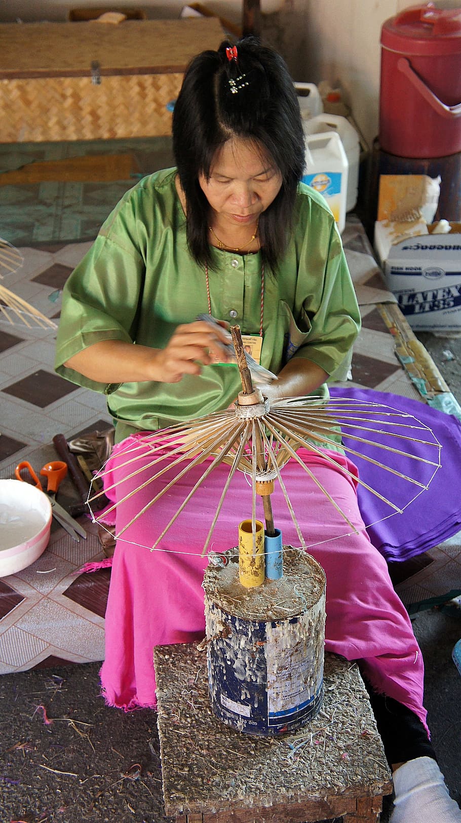 paper, umbrella, manufacture, assembly, chiang mai, creative, thailand, women, females, one person