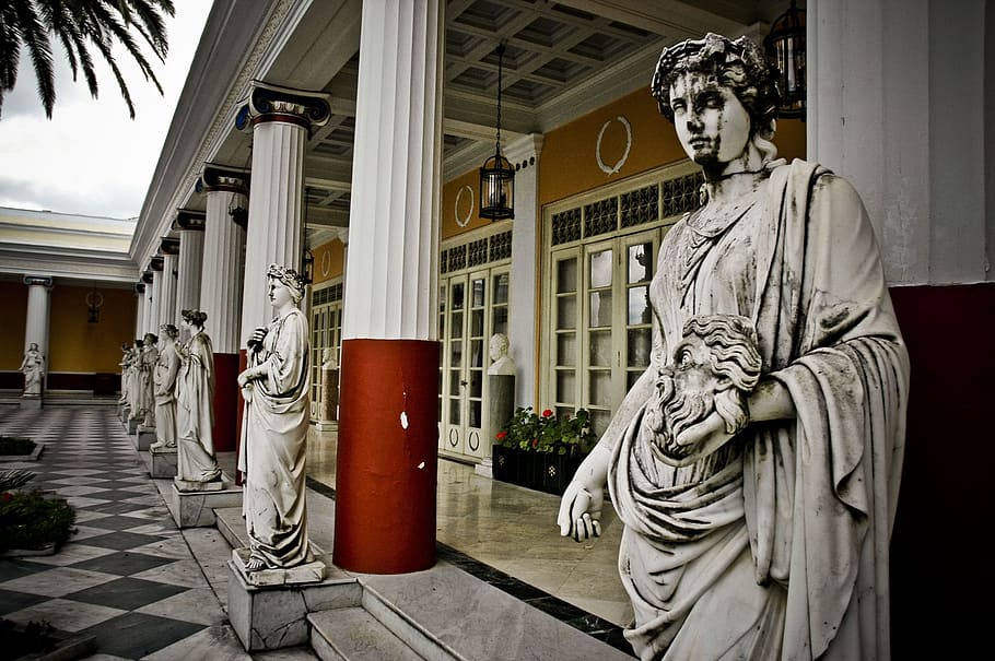 pile, statue, outside, establishment, greek, architecture, ancient, marble, mythology, history