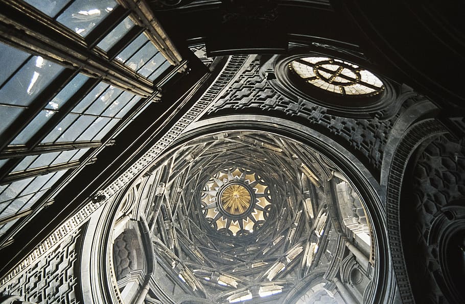 bajo, fotografía de ángulo, techo del edificio, Turín, Piamonte, Italia, exposición, exposición de artesanía mundial, moderno, art nouveau