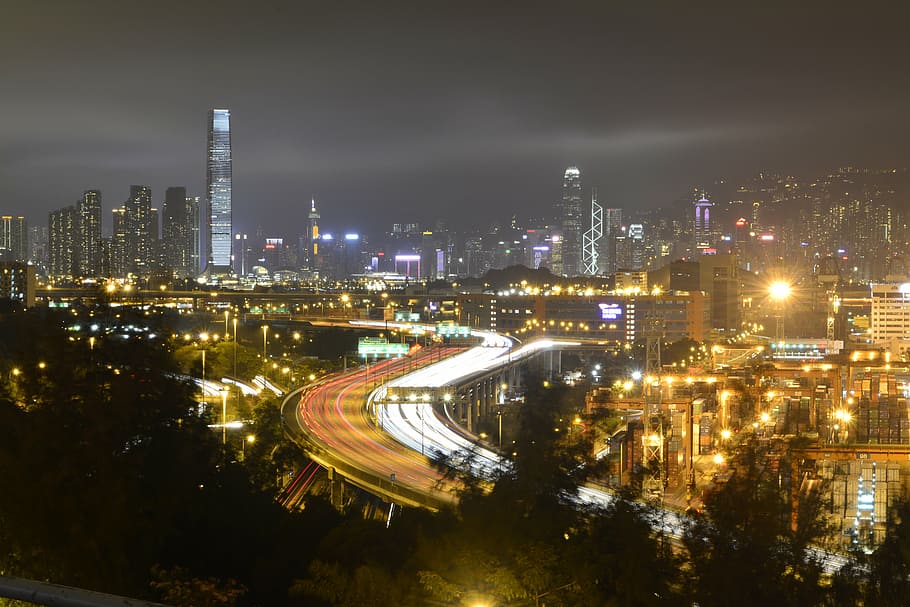 hong kong, noite, metrô, cidade, paisagem urbana, kong, hong, horizonte de hong kong, construção, linha do horizonte