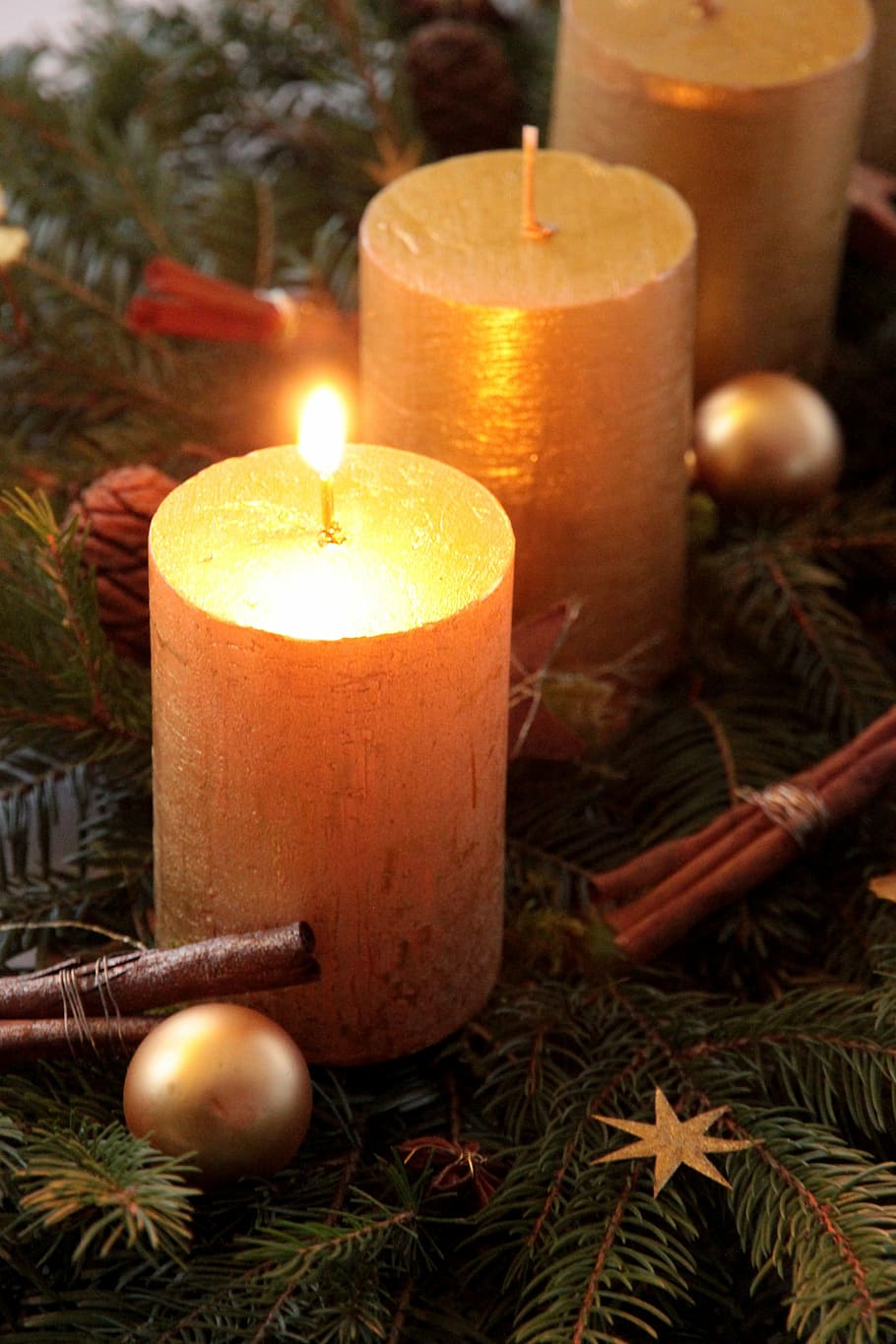 closeup, photography, lighted, candle, advent wreath, advent ...