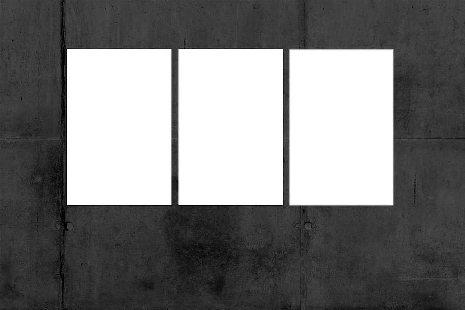 tres, rectangular, blanco, marcos, póster, pared, maqueta, interior, marco, simulacro