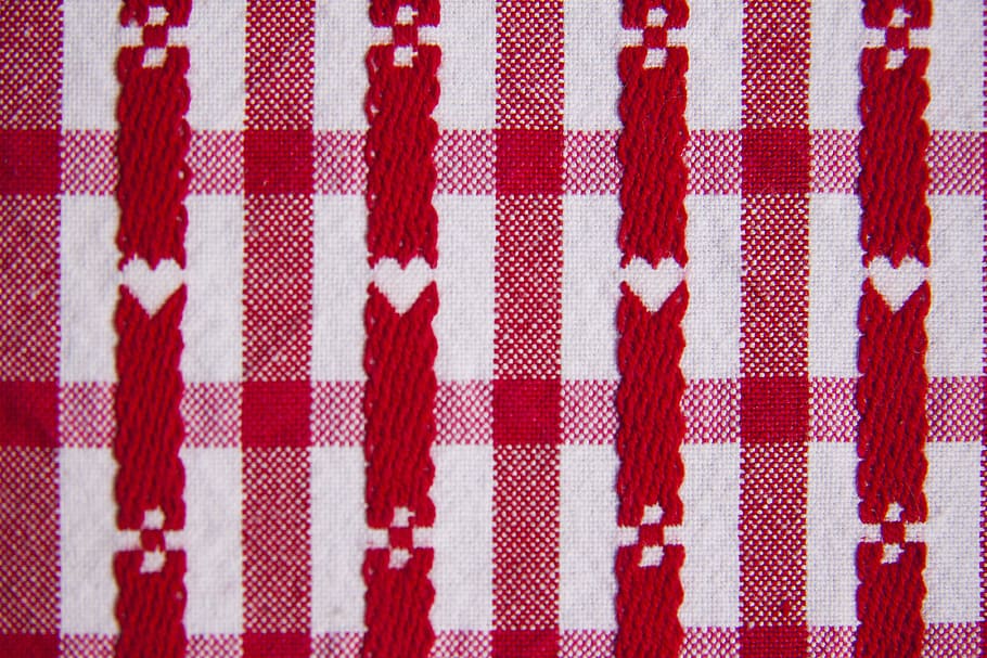 rojo, blanco, textil, mantel, pieza de cubierta, tela, tejido, hospitalidad, patrón, corazón