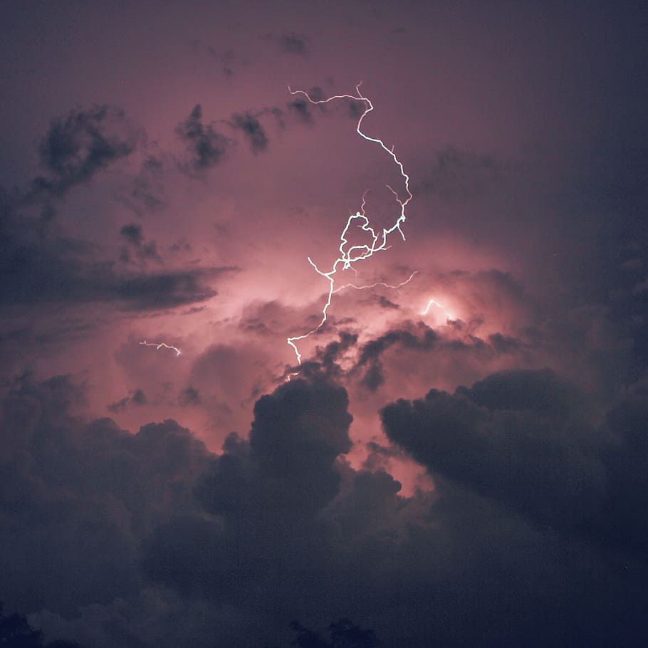 thunderstruck on clouds, lightning, thunder, storm, purple, clouds, sky, cloud - sky, power in nature, beauty in nature