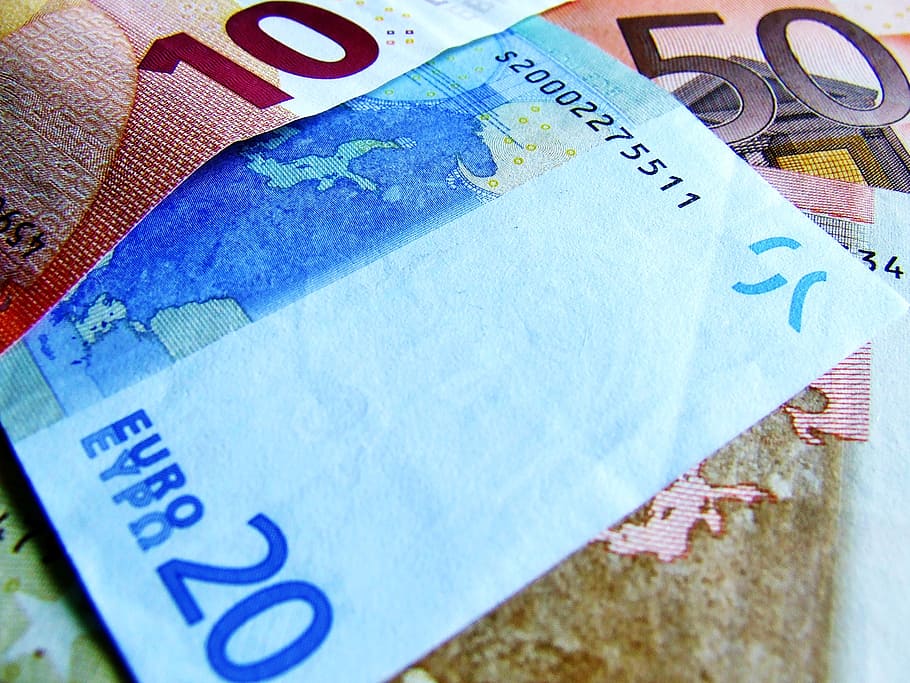 Billete de 20 euros, moneda, notas, euro, dinero, 10, 20, 50, notas usadas, finanzas