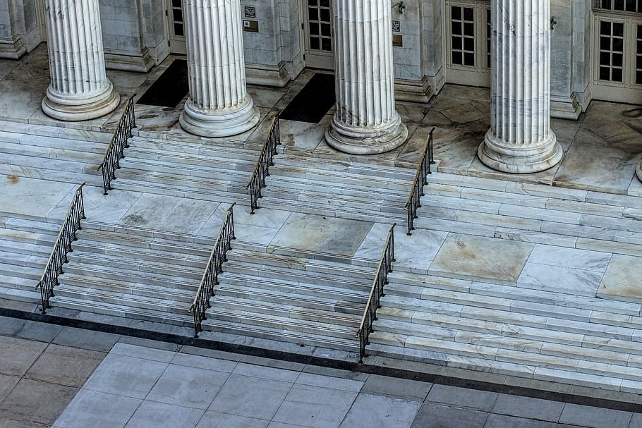 empty, gray, concrete, stair, courthouse, court, law, justice, legal, authority