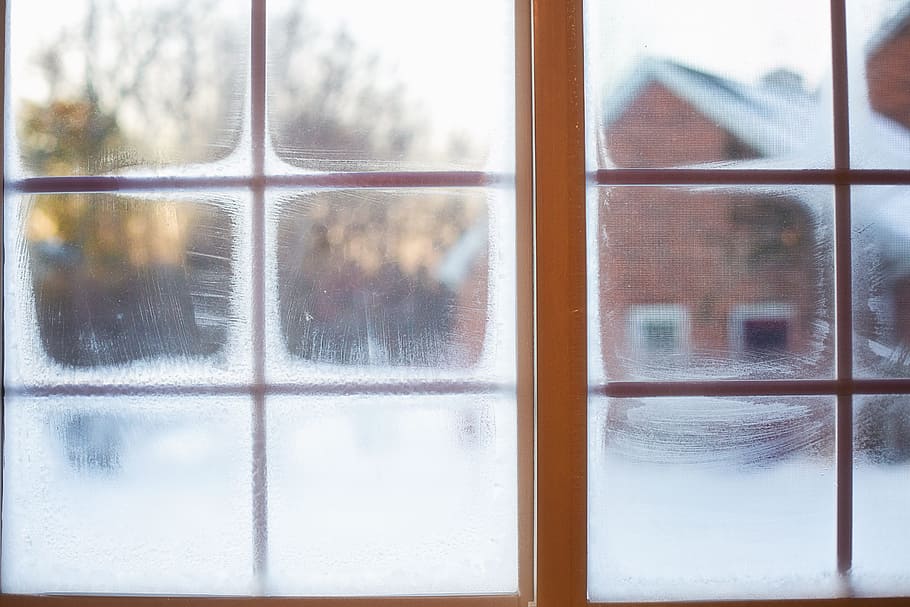 clear, glass multi-pane window, frost on window, winter, cold, ice, window, glass - material, transparent, day