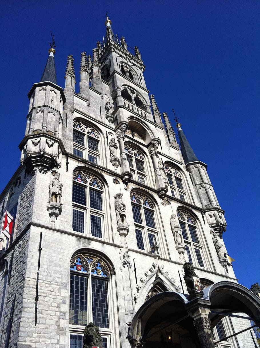 Town Hall, Gouda, Netherlands, Holland, gouda, netherlands, historic building, low angle view, architecture, building exterior, clear sky
