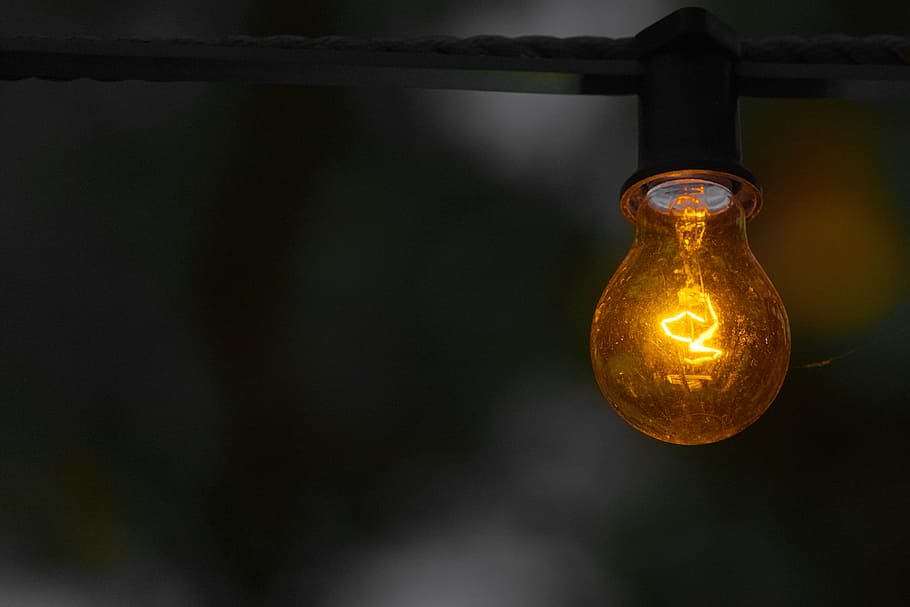 bokeh shot, orange, bulb, yellow, warning, light, light bulbs, invention, innovation, symbol