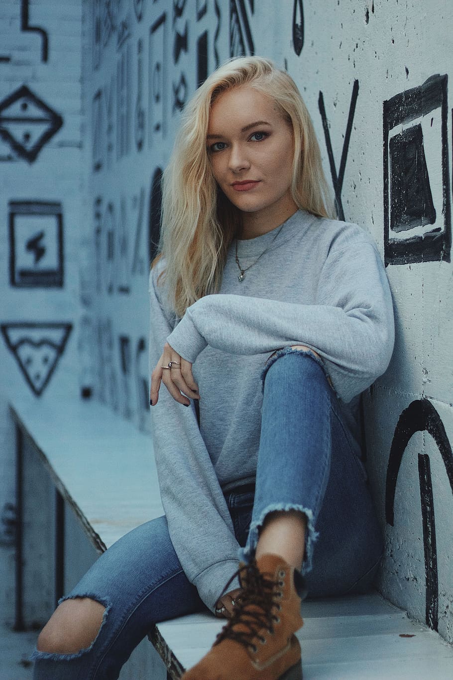 people, woman, fashion, model, beauty, blonde, ripped jeans, boots, one person, blond hair