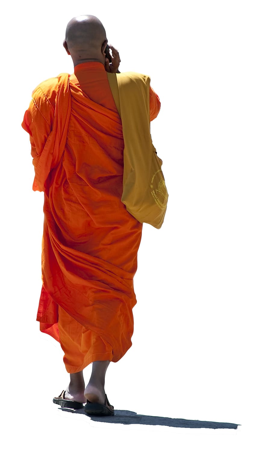 hombre, traje de monje, de pie, cerca, foto, monje, atuendo, de cerca, monje budista, hablar móvil