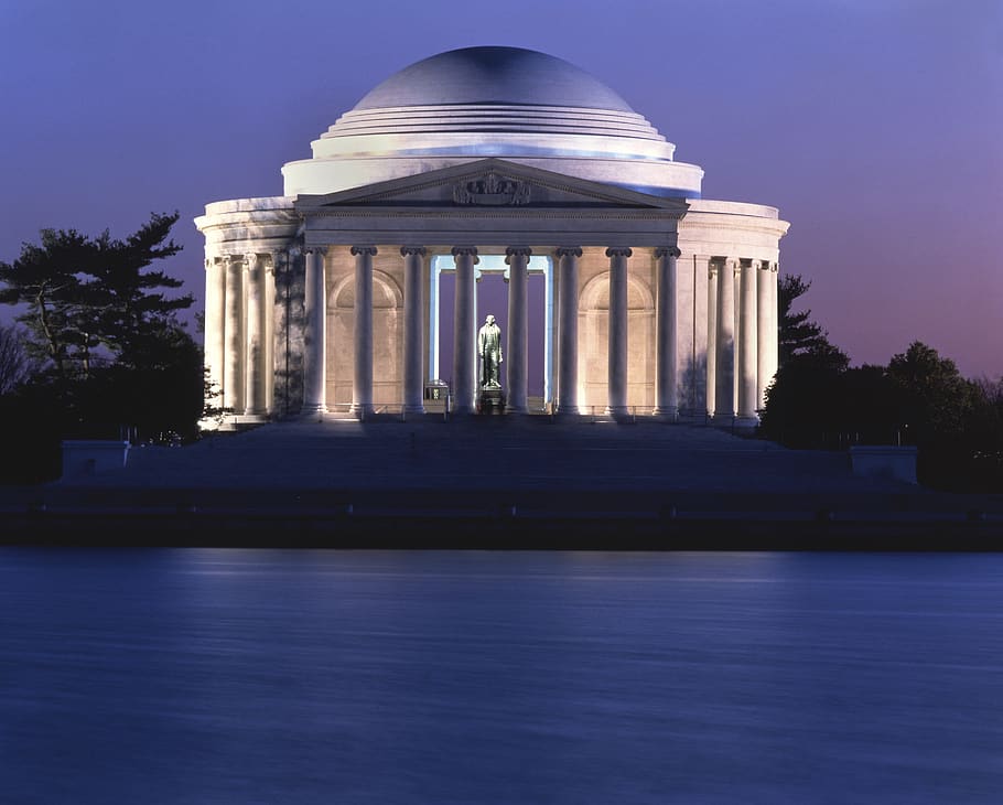 memorial de jefferson, washington, crepúsculo, estados unidos da américa, história, presidente, atração, iluminado, arquitetura, coluna arquitetônica
