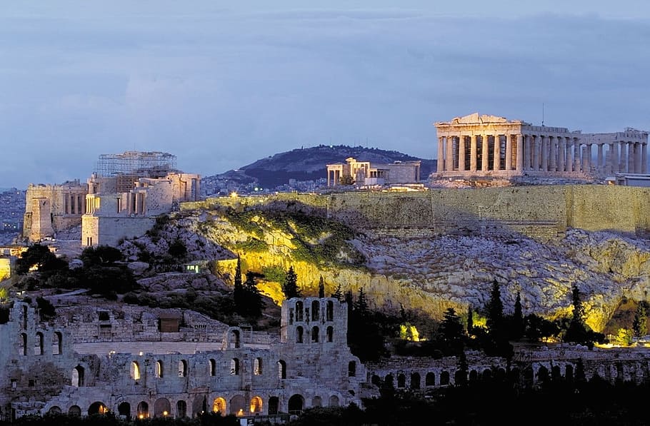 acropolis, athens, greece, Parthenon, acropolis, athens, greece, olympic, games, night, architecture, famous Place