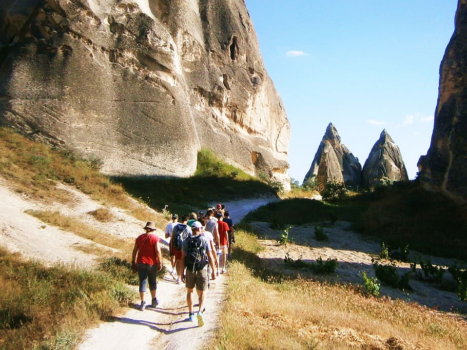 cappadocia, tuff rock, hiking, group of people, real people, mountain, lifestyles, leisure activity, nature, women