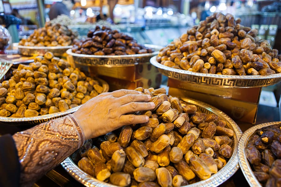 stainless steel containers, culture, dates, emirates, dubai, arab, food, market, nut - Food, food and drink