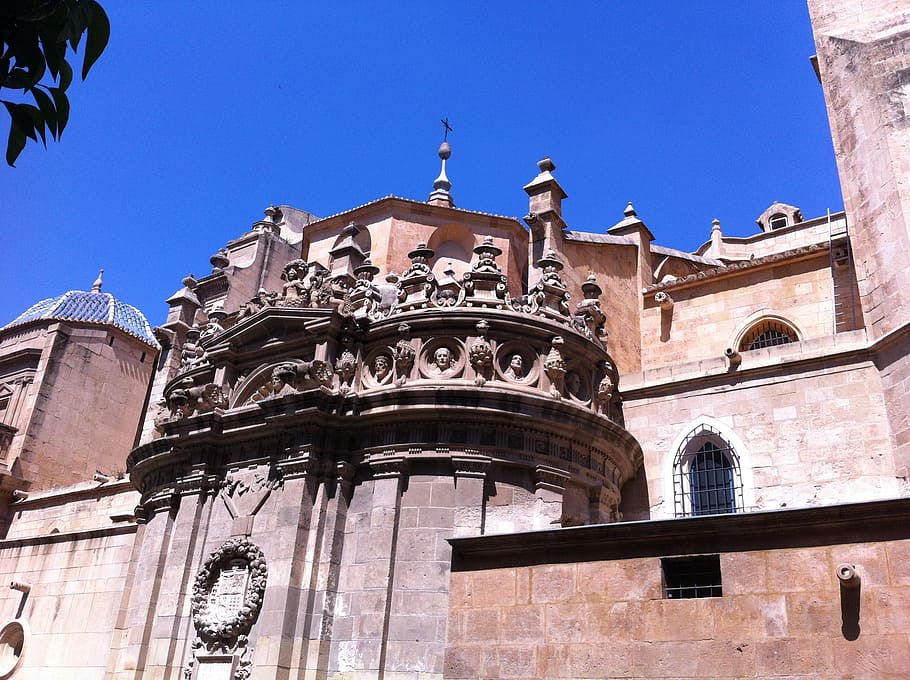 murcia, murcia cathedral, side view, architecture, rhs view, blue sky, sculptures, historical, church, religion