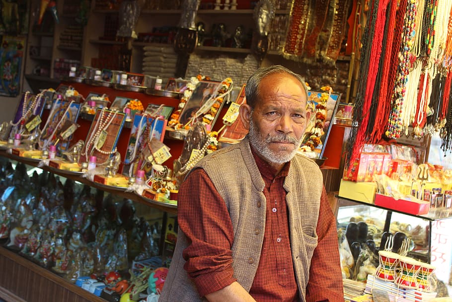 man, shopkeeper, shop, people, smile, religion, haridwar, uttarakhand, tourism, business