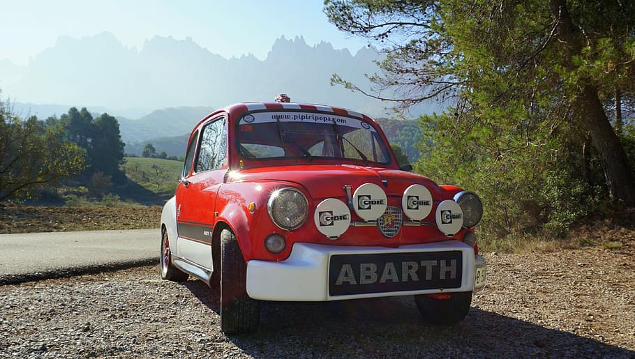 Seat 600, Abarth, rojo, automóvil, vintage, setenta, automóvil antiguo, pequeño, retro, transporte