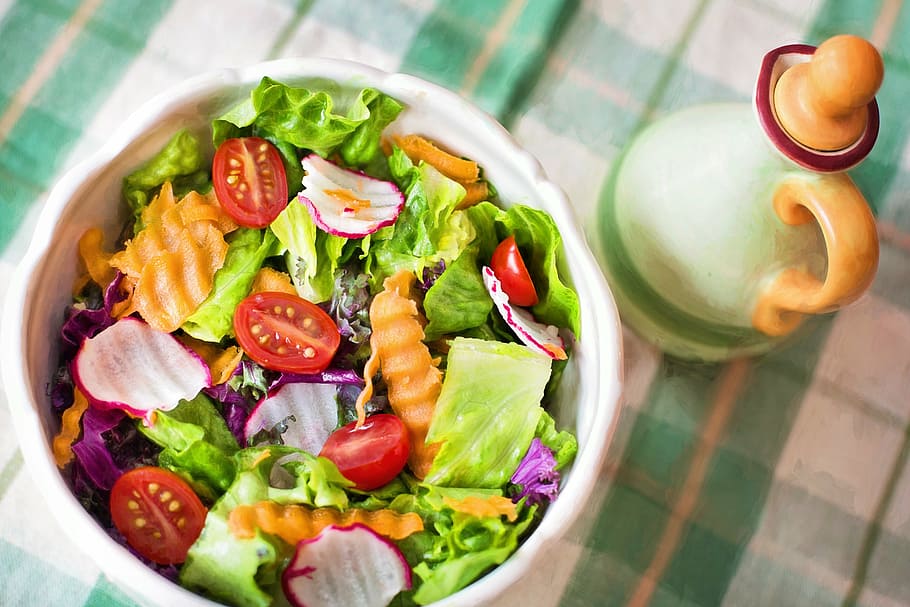 white, ceramic, bowl, food, salad, fresh, veggies, vegetables, healthy, diet