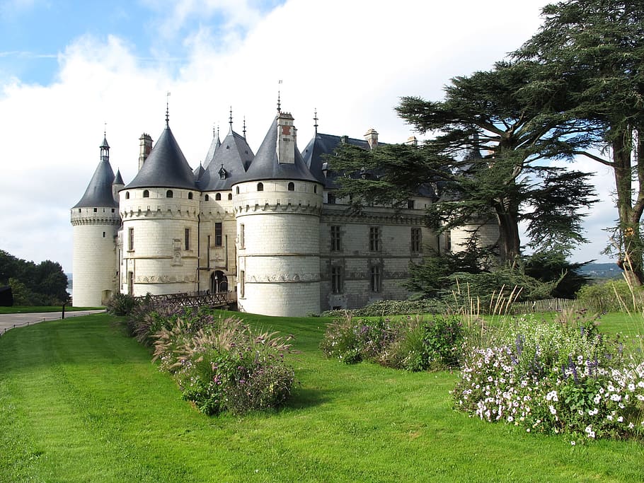 photography, white, gray, building, day time, day, time, domaine de chaumont, loire, castle in france