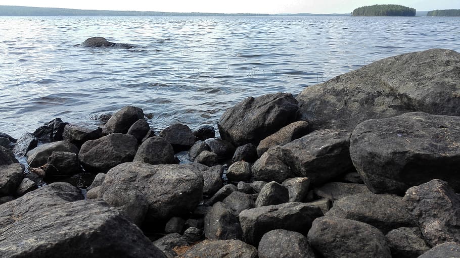 lake, stone, the stones, landscape, water, rock, sea, solid, rock - object, beach