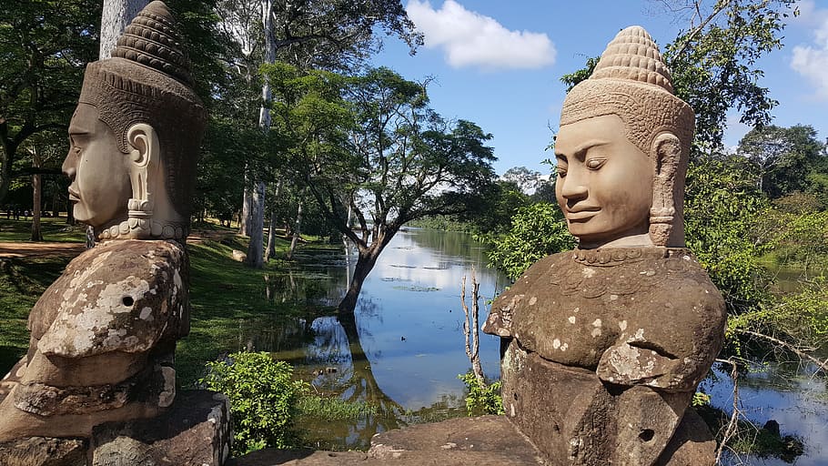 Angkor, Escultura, Paisagem, Zen, relaxamento, pedras, arte, Khmer, religião, meditação