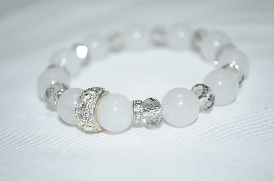 beaded, white, silver-colored bracelet, textile, accessory, bracelet, bangle, wristlet, ring, handmade