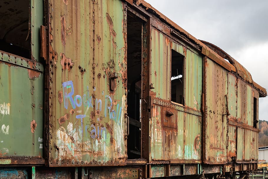 tren, vagón, vagones de mercancías, ferrocarril, viejo, deutsche bahn, zugfahrt, inoxidable, lugares perdidos, abandonado