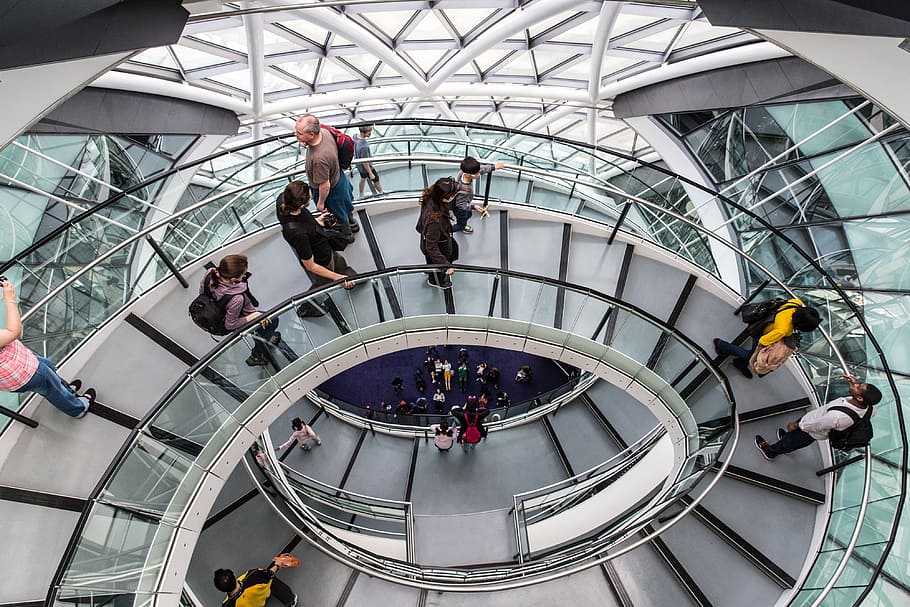 various, people, using, helical walkway, city hall, london., headquarters, greater, london, london authority