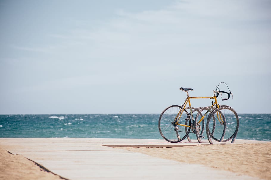 beach, boardwalk, bike, summer, ocean, water, sky, cycling, sand, coastal