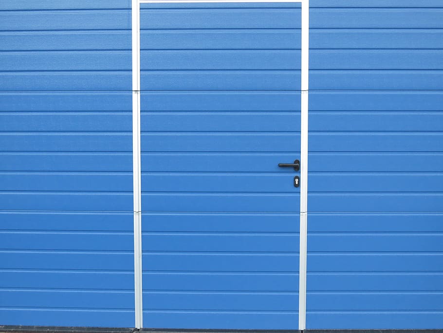 Porta, Folha, Azul, Balança, Cabana, porta de entrada, porta de metal, folha de papelão ondulado, recém pintada, novo