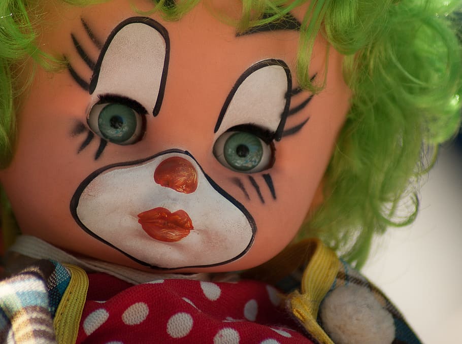 clown, doll, flea market, toys, close-up, one person, childhood, representation, headshot, portrait