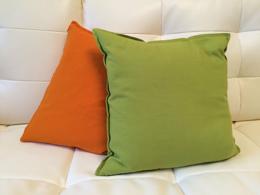 green, orange, throw, pillows, pile of pillows, textile, comfort, home, cotton, domestic