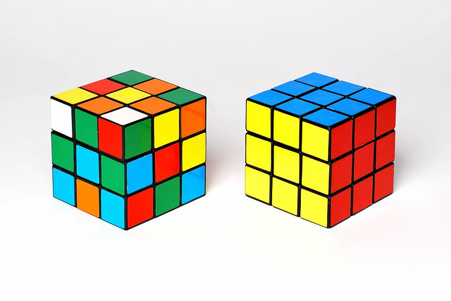 dois, 3by3, 3 cubos de rubik, quebra-cabeça, jogo, cubo, cubo de rubik, brinquedo, pensar, tarefa
