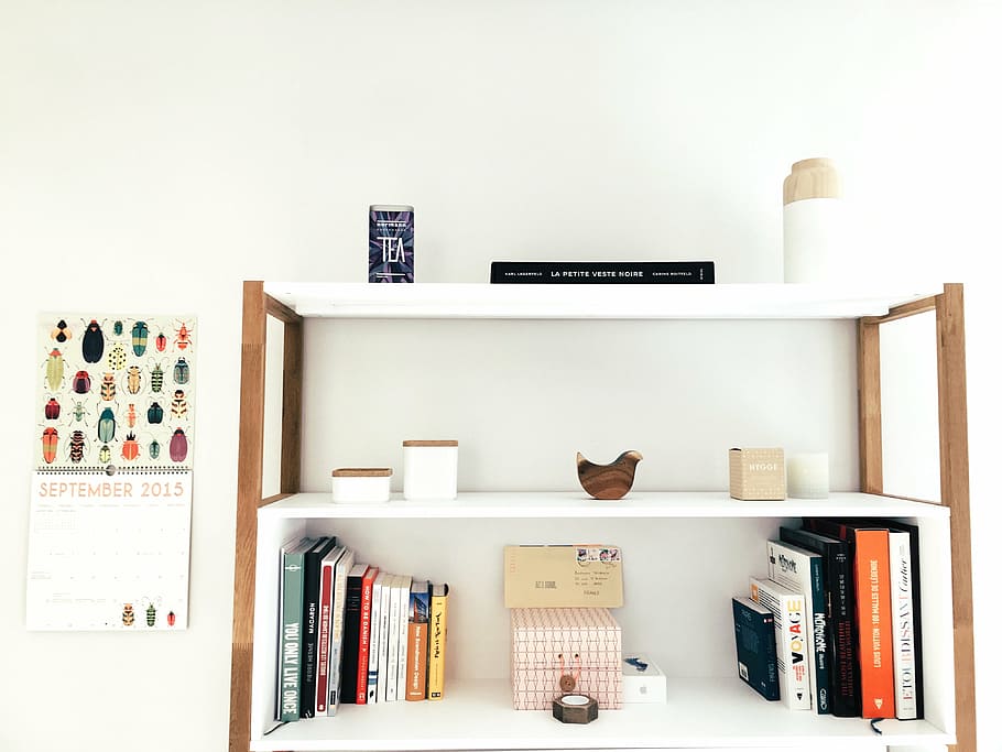 white, brown, wooden, 3-layered, shelf rack photo, furniture, interior design, minimalist, room, shelves