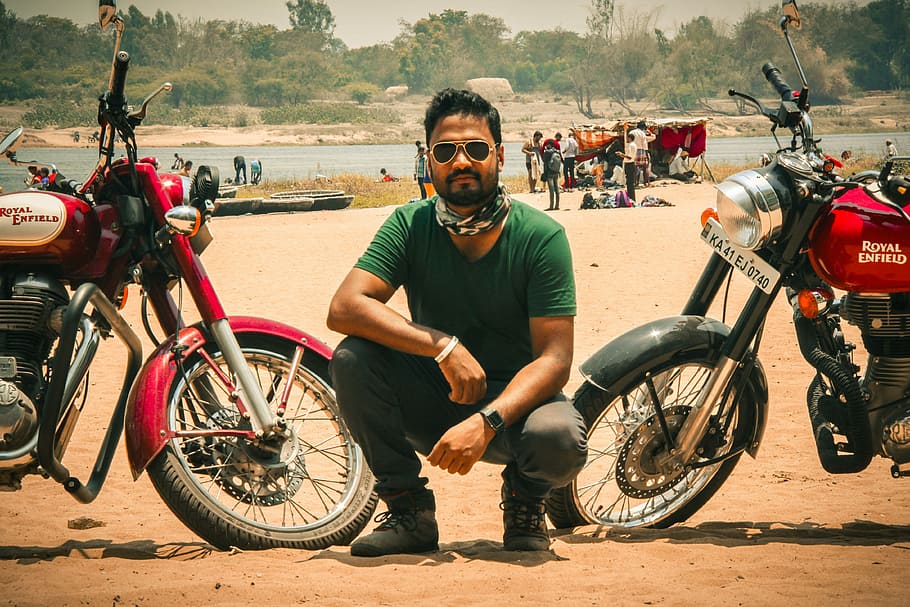 Royal Enfield, Bike, Motorcycle, one man only, only men, adults only, one person, adult, mid adult, sunglasses