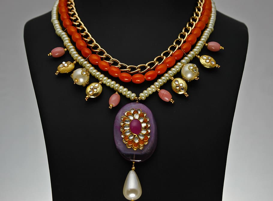 beaded, red, white, bib necklace, purple, pendant, indian jewelry, fashion, rare stone, stone jewelry