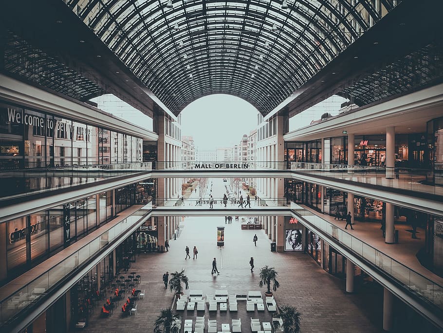 쇼핑 센터, 내부, 낮, 베를린, 쇼핑, 건축물, 라이프 치히 버스트, 유행, 상점들, 현대