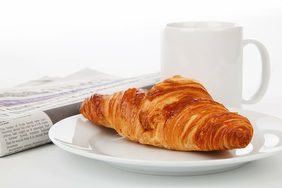 french, bread, white, ceramic, plate, mug, break, breakfast, corporate, cup