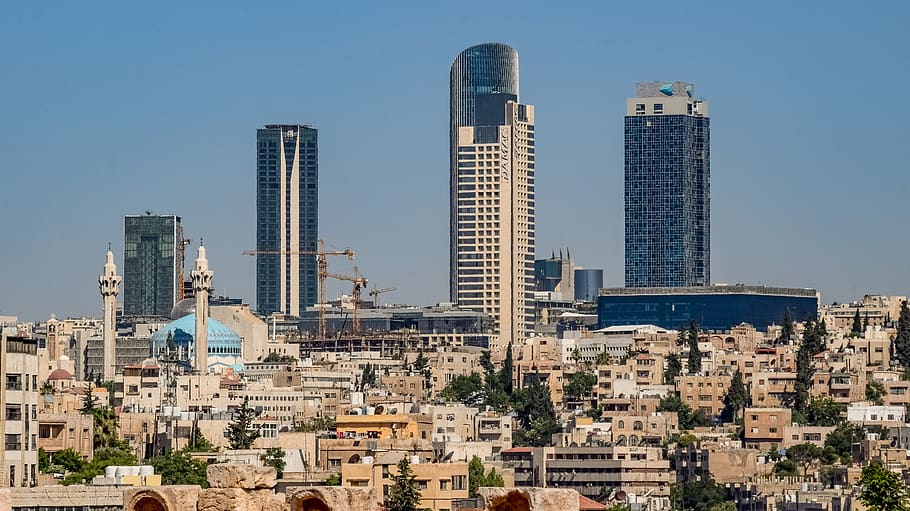 amã, Jordânia, cidade, novo amã, moderno, arquitetura, contemporâneo, edifício, arranha-céus, urbano