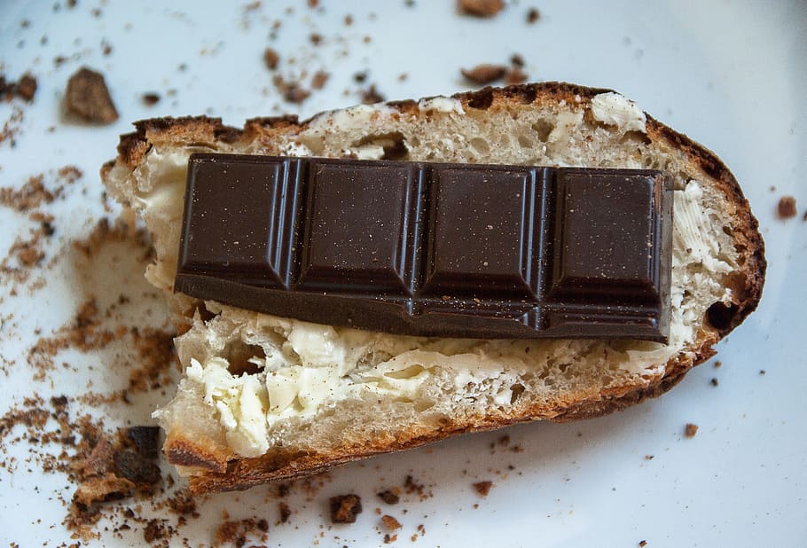 chocolate on bread, bread, taste, chocolate, butter, chocolate bar, brunch, food, food and drink, dessert
