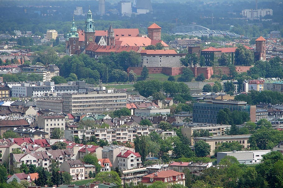 view, cracow, krakow, wawel, castle, city, architecture, panorama, poland, building exterior