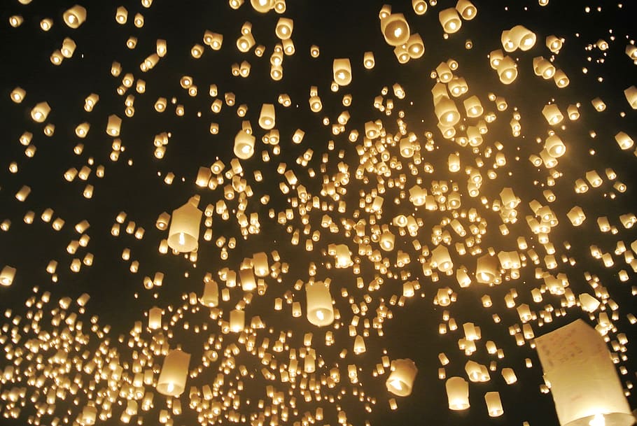 sky lantern festival, lantern, light, sky, celebration, night, bright, illumination, illuminated, lighting equipment