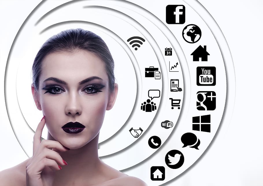 woman, black, lipstick, hair photo, face, head, question mark, circle, tree, structure
