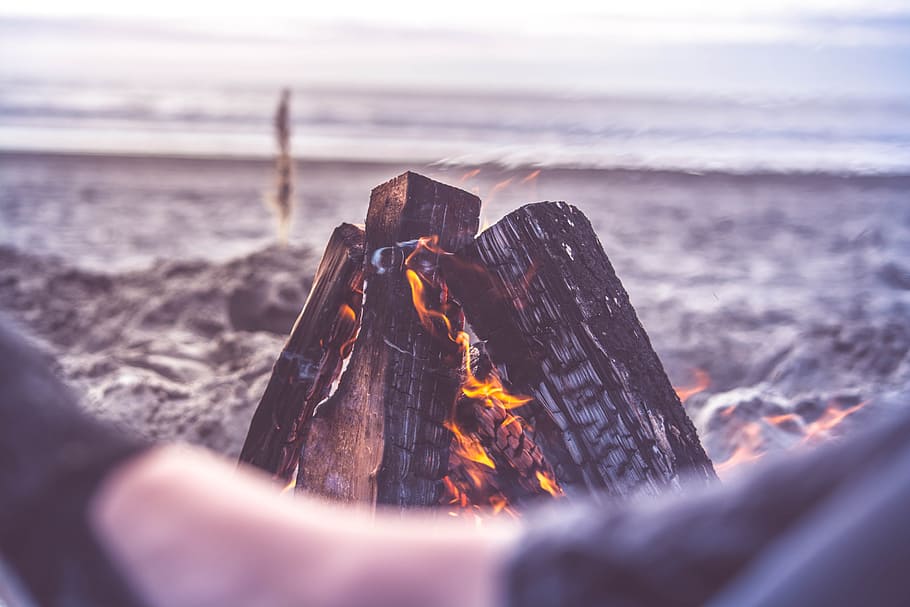 beach camping fire, close, Beach, Camping, Fire, Close Up, nature, sea, outdoors, people