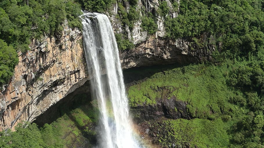 agua, waterfall, lawn, landscape, outdoors, cataracts, cascade, rainbow, brazil, water