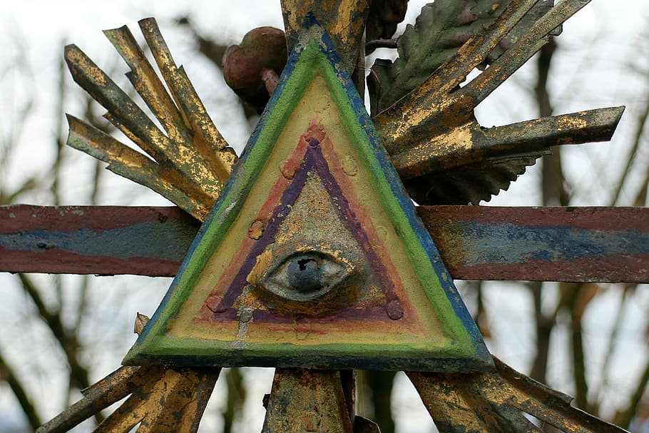 closeup, eye, providence artwork, masonic, symbol, corona, triangle, eye of providence, all seeing eye, eye of god