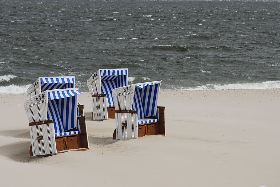 kursi pantai, pantai, hari libur, laut, laut baltik, laut utara, dingin, tidak nyaman, tanah, pasir